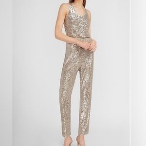 Express Silver Sequin Jumpsuit